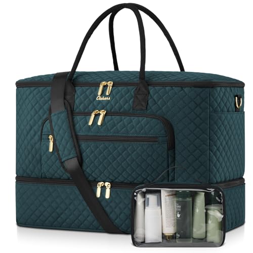 Travel Duffle Bag, Wide Open Large Weekender Bag for Women with Shoe Compartment, Carry on Overnight Bags with Toiletry Bag, Hospital Bag for Women Labor Delivery with Wet Pocket (Dark Green) - color: Dark Green-Black, size: 45L