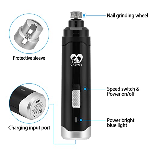 Casfuy Dog Nail Grinder Upgraded - Professional 2-Speed Whisper-Quiet Electric Pet Nail Trimmer Painless Paws Grooming & Smoothing for Small Medium Large Dogs & Cats (Black) - color: D-Black