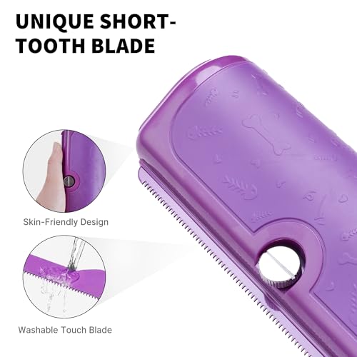 Dog and Cat Deshedding Brush, Purple | For dog and cat grooming, replaceable shedding blade, helps remove loose fur from short and medium coats - color: Purple