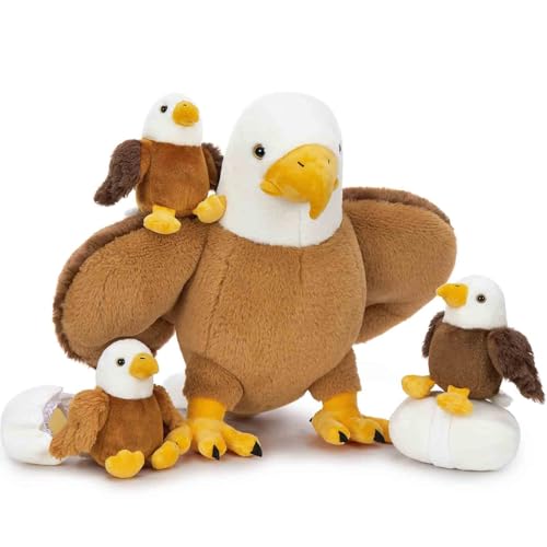 Bald Eagle Stuffed Animal Set with 3 Babies, 2 Eggs, 16 Inch | Mother and Baby Eagle Plushies; Each Egg Holds a Baby; Zipper Belly Storage; Birthday & Christmas Gift for Kids & Bird Lovers - style: Blad Eagle