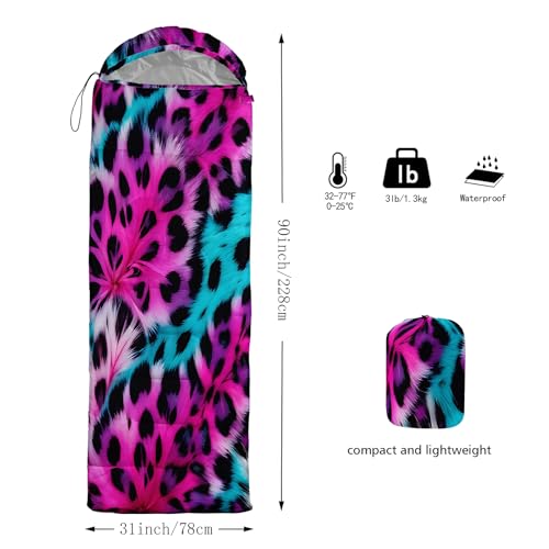 QOOMO Camping Sleeping Bags,3 Season Warm & Cool Weather,Lightweight,Waterproof Sleeping Bags for Adults & Kids,Traveling,and Outdoors,Camping Gear Equipment - color: Pink Leopard print 3