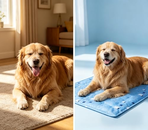 ZeQi Gel-Filled Cooling Mats for Cats Dogs Pets 35''x24'', Water-Proof Surface, Summer Dog Cool Mat, Cooling Cat Bed, Cool Mat, Ice Mat, Seat Cushion for Summer (Large, Animal Print) - size: Large