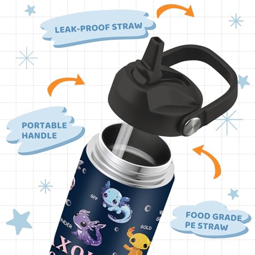 Axolotl Gifts for Girls Boys,12 oz Water Bottle with Straw Lid | Stainless Steel Vacuum Insulated Bottle, Leakproof, Cute Axolotl Cup Gifts for Birthday Holiday - color: Axolotl