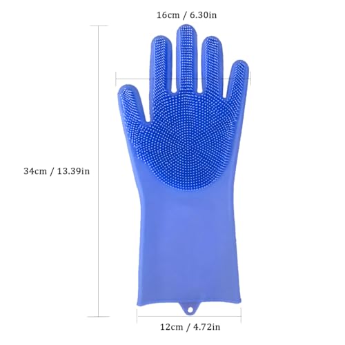 Pet Grooming Gloves, Silicone 5-Finger Deshedding Bath Brush Mitt, 13.39×6.30in Heat Resistant Massage Glove, Gentle Shedding Removal for Dogs Cats Rabbits Horses, Blue
