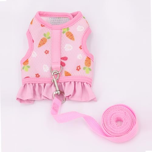 Bunny Harness and Leash, Rabbit Harnesses Guinea Pig Clothes Ferret, Pink S | Soft Mesh Vest Set Escape-Proof Cute Carrot Pattern for Rats Hamster Chinchilla Small Animals Cat Kitten Puppy - color: Pink, size: S (neck:5.5"-7.1" chest:7.1"-9.4")