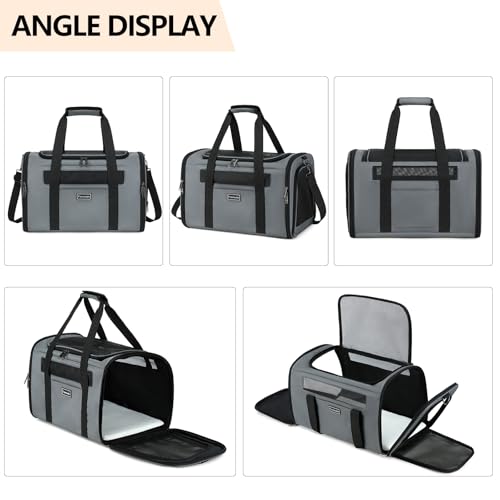Cat Travel Carrier .Foldable Dog Carrier Bag, Soft Sided cat Carrier up to 20 Lbs,Pet Carrier Soft-Sided Escape Proof with 4 Ventilated Windows, Airline Approved Cat Carrier (Grey) - color: Grey
