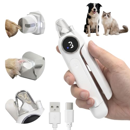 2-in-1 Quiet Electric Pet Nail Clipper & Grinder with Light for Dogs Cats | 3-Speed Grinding, Nail Catcher, Safety Guard, Low-Noise Motor, USB Rechargeable Design for Stress-Free Home Grooming - color: white