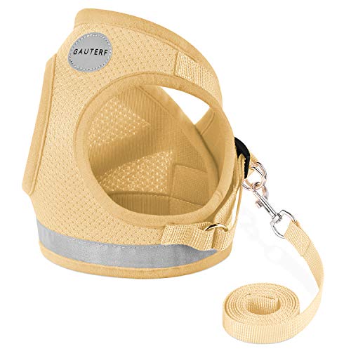 Cat Harnesses and Puppy Harness with Leashes Set, Escape Proof Cat Harness, Adjustable Reflective Soft Mesh Vest Fit Puppy Kitten Rabbit Ferrets's Outdoor Harness - color: DarkCream, size: XS (Chest: 6" - 8")