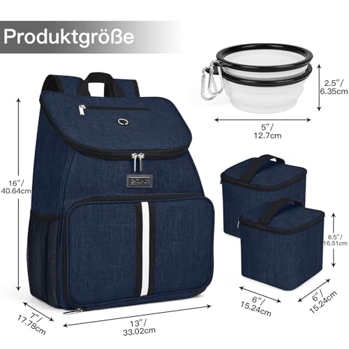BAGLHER丨Dog Travel Bag, Airline Approved Pet Supplies Backpack, Dog Travel Backpack with 2 Silicone Collapsible Bowls and 2 Food Baskets - color: Dark Blue-A