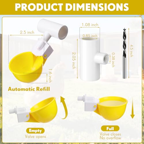 LemonRoad 30 Set Automatic Chicken Waterer Cups with 1/2" PVC Tee Fitting Chicken Drinking Bowl, Poultry Drinker Mounting Hole Opener,Water Dispenser Feeder for Duck, Goose, Pigeon(Dark Yellow) - color: Dark Yellow