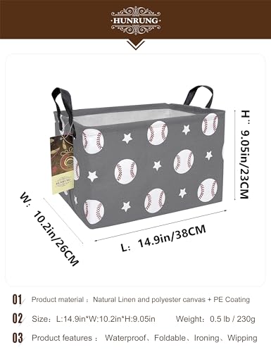 Rectangle Foldable Storage Basket Handles For Home, Grey Baseball | Waterproof canvas material, reinforced handles, perfect for shelf use, organizes clothes, daily items and pet supplies - color: REC-Grey Baseball