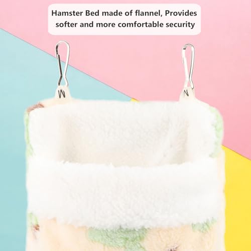 Sugar Glider Sleeping Pouch Hanging Bed for Small Pets, Green | Soft flannel warm & cozy, pouch snuggle design, metal hooks for easy hang, portable, fits hamsters/rats/hedgehogs/squirrels - color: Green