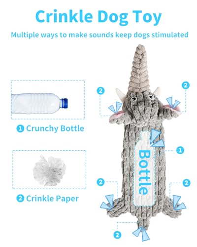 Dog Toys, Squeaky Plush No Stuffing Crinkle Dog Toy for Small Medium Large Dogs, [5 Pack] Interactive Puppy Teething Water Bottle Dog Chew Toy - style: Squirrel, Mouse, Fox, Elephant, Lion