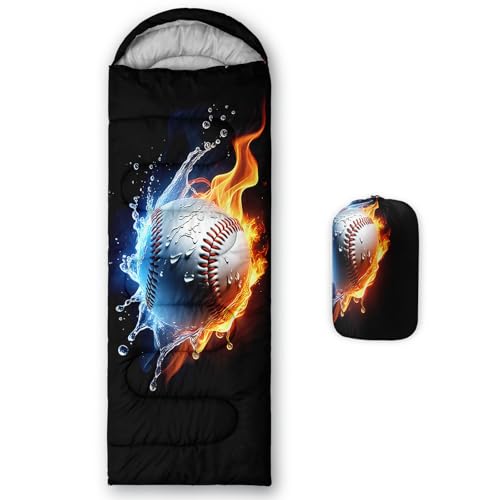 QOOMO Camping Sleeping Bags,3 Season Warm & Cool Weather,Lightweight,Waterproof Sleeping Bags for Adults & Kids,Traveling,and Outdoors,Camping Gear Equipment - color: Baseball 11