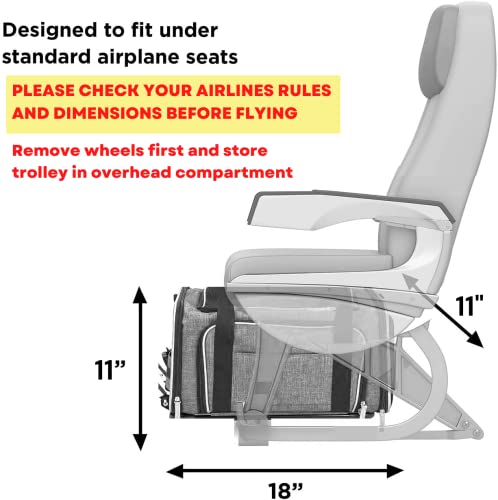 Airline Approved Expandable Premium Pet Carrier on Wheels- Two Sided Expandable Rolling Carrier- Designed for Dogs & Cats- Extra Spacious Soft Lined Carrier! (Grey) - color: GREY