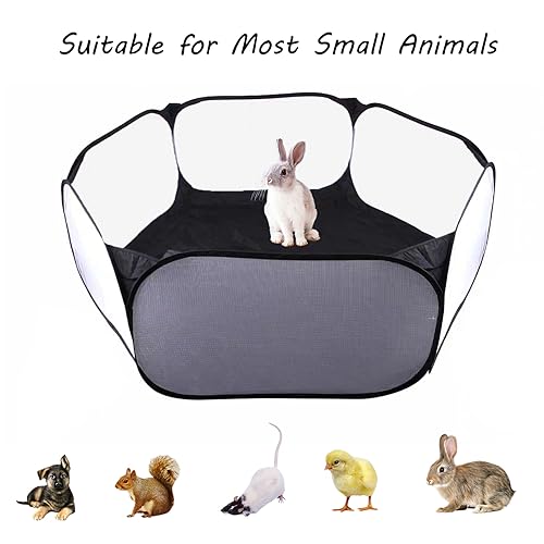 Small Animals Playpen, Portable Pop-up Open Interactive Pet Tent, Indoor Outdoor Fence for Rabbits, Guinea Pig, Hamster, Chinchillas, Kittens, Puppies - color: Black