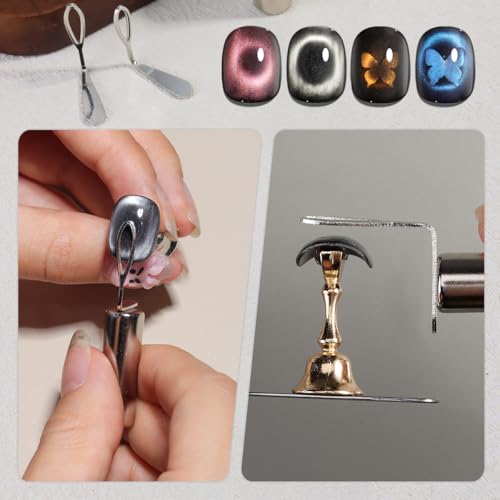 Cat Eye Magnet Set for Nails, Double head Pink Metal Cylindrical Magnet Tool with Bead Scissor-shaped Black Hole Nail Magnetic for French Effect at Home Salon DIY Nail Art Kit - color: silver, pink