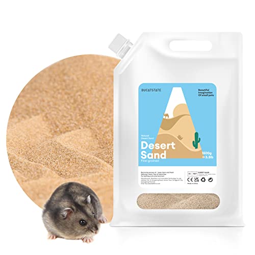 BUCATSTATE Hamster Sand, No-Dust 3.3LB Chinchilla Dust Bath with Pour Spout, 100% Natural Desert Bathing Sand for Syrian Hamster Gerbil Rat Mice Small Animals (Fine Sand) - color: Fine Sand, size: 3.3LB