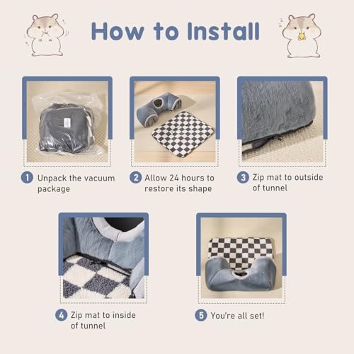 Avont Guinea Pig Tunnel, Small Animal Hideaway Tube Toy | Cozy Plush Tunnel for Guinea Pigs and Small Pets with Non-Slip Bottom and 2-In-1 Design in Large Size Gray - color: Grey, size: Large