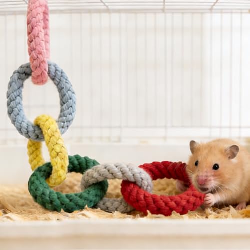 Sugar Glider Toys, Cotton Rope Climbing Rings, Colorful Hanging Toy | Cage Accessories for Rats, Squirrels, Birds & Small Pets – Chewable & Durable, Fun Activity for Enrichment, Easy to Hang