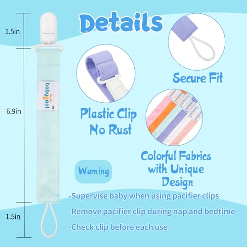 babygoal Pure Color Pacifier Clips, 6 Pack Binky Paci Holder Clips Leashes Fits for Most Baby Pacifiers and Binkies - color: Pure girl color