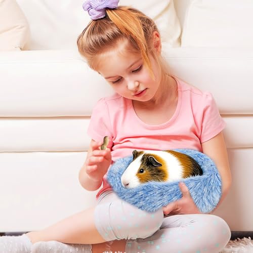 PETKNOWS 2 Pack Guinea Pig Beds Warm Winter Hamster Small Animal Bed | Thickened Plush and PP Cotton Fabric, Guinea Pig and Hamster Bed, Keeping Warm and Safe, 30cm Size with Inner Cushion - color: Pink and Blue