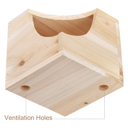 Yesland Wood Chinchilla House, Natural Square Small Animal Hideout Hut for Chinchilla, Squirrel, Sugar Gliders in Cage - 6.5 X 6.5 X 6.5 Inches