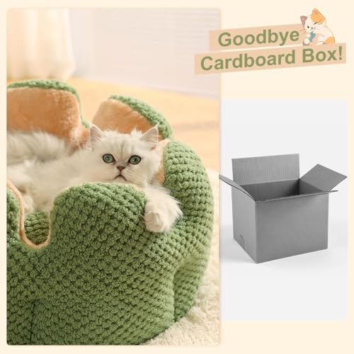 CWV Cute Cat Beds Kitten Beds, Soft Small Dog Beds, Washable Pet Beds for Puppy and Kitty, Cactus Shape, 23 Inch - color: Green