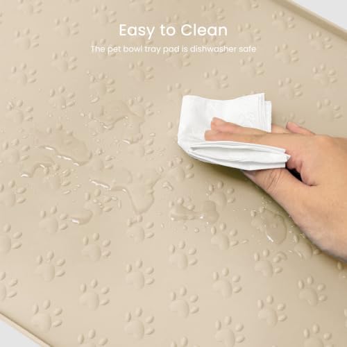 PWTAA Dog Food Mat Anti-Slip Silicone Dog Bowl Mat Thicker Pet Placemat Waterproof Cat Feeder Pad with Raised Edge Puppy Kitten Feeding Mats Suitable Small Medium-Sized Dogs Cats Eating Tray - 2PCS - color: Beige, size: 19.4" x 9.8"-2PCS