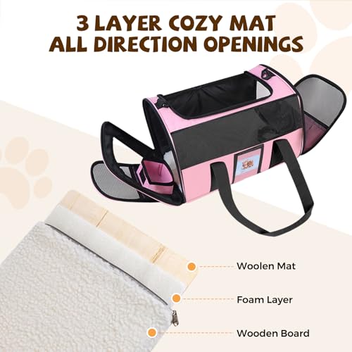 Cat Carrier Soft with Detachable Food Bowl,Soft-Sided Pet Bag(Up to 16 lbs) | Puppy Crate with Lockable Zippers,Airline Travel for Small Dog,Kitten,Animal,Breathable Mesh Kennel,Carrying Case,Pink - color: Pink, size: 17.0"L x 12.0"W x 11.0"H