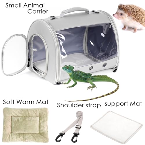 Bearded Dragon Travel Carrier Backpack,Lizard Backpack Carrier,Space Capsule Clear Bubble Window Astronaut Reptile Carrier Backpack for Guinea Pig,Sugar Glider,Bunny (Grey, TPU Carrier+MAT) - color: Grey