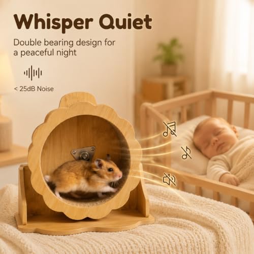 Wooden Hamster Wheel Silent Running Exercise Wheel with Stand Quiet Small Animal Wheel for Hamster Hedgehog Chinchilla Cage Accessories