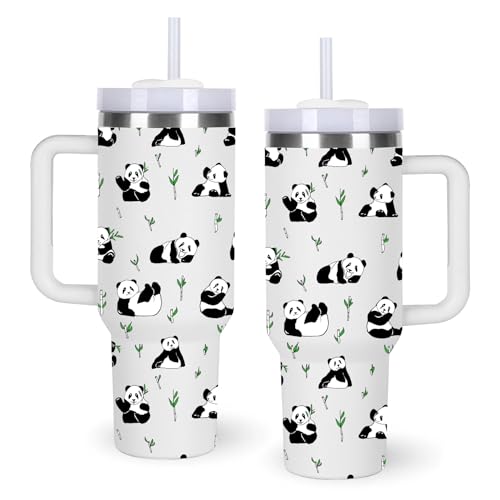 momocici 40oz Bamboo & Pandas Tumbler with Handle Gifts for Women.Panda Lover Cups Tumbler Gifts for Women.40 oz Birthday Christmas Panda Cup Tumblers for Pandas Lover. - style: Bamboo & Panda