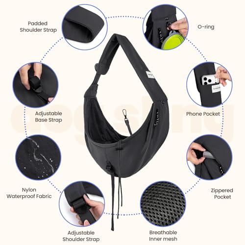 Dog Sling Carrier for Small Dogs & Cats,Pet Carrier Sling Bag with Adjustable Straps,Comfortable & Secure Travel Crossbody Bag for Puppies Up to 19lb,Airline Approved pet Carrier (Black) - color: Black