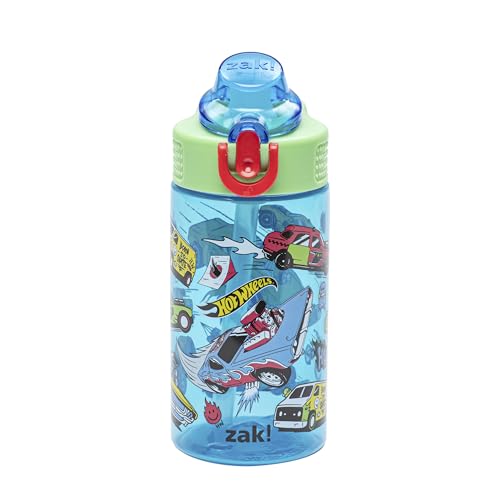 Zak Designs Mattel Hot Wheels Sage 16oz Leak-Proof Straw Kids Water Bottle | BPA Free, Durable Plastic, Cupholder Friendly, Dishwasher Safe, Easy to Clean, Lid Lock, Handle, For School, Home, Travel - color: Hot Wheels, size: 16 Ounces