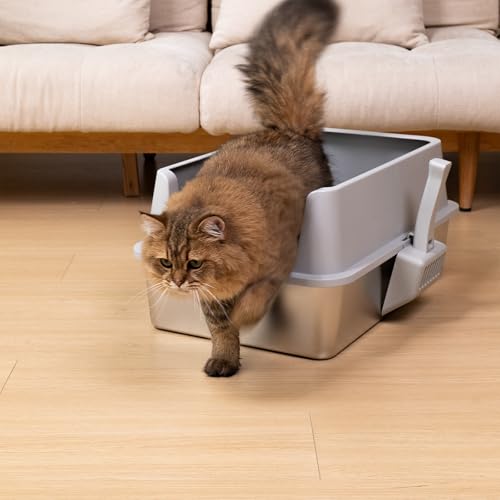 XL Stainless Steel Litter Box with Lid, Extra Large Cat Litter Box | 2Pack Metal Cat Litter Box for Big Cats, High Sided, Easy Cleaning ,Odor-Free Includes Scoop and Mat - size: XL (2-Pack)