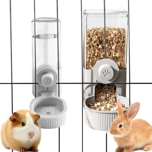 Hanging Cage Automatic Pet Food Water Dispenser, 41oz Hanging Automatic Food Dispenser, 18oz Pet Water Bottle for Cage Crate, Suitable for Kitten Rabbit Chinchilla Hedgehog Ferret (Grey, 41Oz) - color: Grey