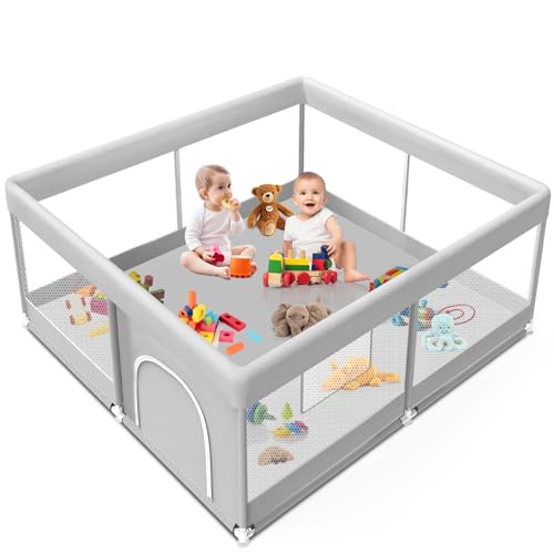 Baby Playpen 50x50 Inch, Playpen for Babies and Toddlers Baby Playpen Fence Playard Activity Center, Without MAT Included - color: Grey, size: 50x50 Inch