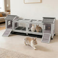 Rabbit Hutch Indoor Outdoor, Large Bunny Cage with Double House and Run, 10.4 ft² Guinea Pig House, Upgrade Deeper No-Leak Trays, On Wheels for Easy Moving - color: （Grey-AIR68)