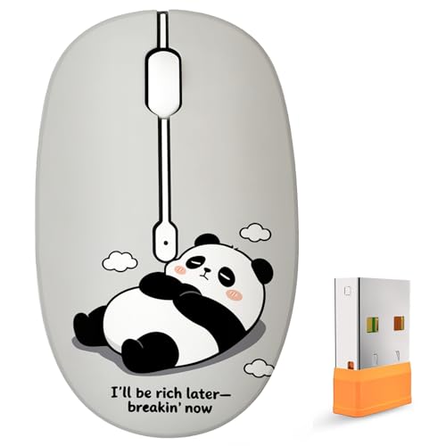 FMOUSE Cute Cartoon Silent Wireless Mouse, Dual Mode Bluetooth & USB 2.4G | Slack Off Panda Pattern, Ideal for Work Office Students Use | AA Battery Powered | Compatible with Laptop Mac iPad Tablet PC - color: Slack Off Panda