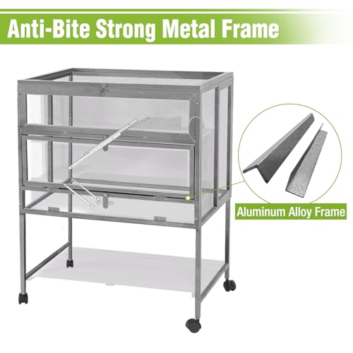 GUTINNEEN Guinea Pig Cage for Small Animals, Hamster Cage with Metal Iron Frame & Chew-Proof Aluminum Edges, 2-Story Small Animal Cage with Leak-Proof Tray, Hideout, and Storage Shelf, Black - color: Black and Gray