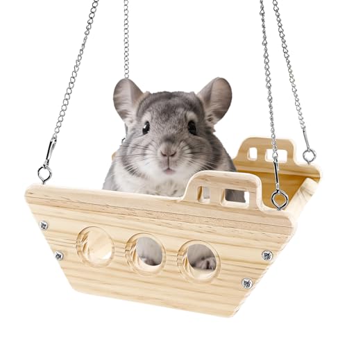 Natural Wood Chinchilla Toy Hammock for Cage Swing, Hanging Chinchilla Bed, Wooden Toys and Cage Accessories, Hut Ledges and Resting Areas for Indoor Habitat Enrichment