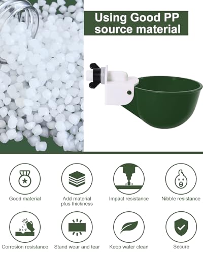 Chicken Waterer Cups (8 Pack) with 3/8" Drill Bit - Green | Automatic Poultry Drinker Feeder Kit for Chickens, Ducks, Turkeys, Quail, Bunnies | DIY Gravity Fed Bucket Water Dispenser - color: Green, size: 8 Pack + Drill bit