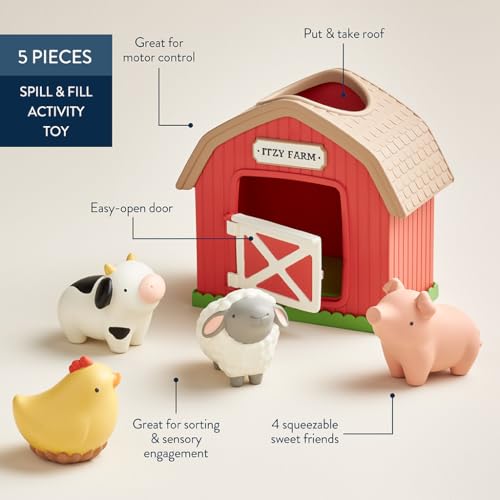 Itzy Ritzy Put & Take Learning Toy - Sensory Activity Toy for Babies (Farm) | 4 Squeezable Farm Pieces Encourage Put & Take Play, Hand-Eye Coordination, Problem Solving, Motor Skills, Early Learning - color: Farm