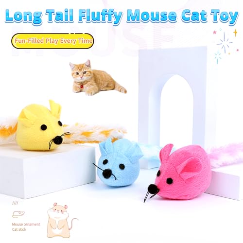 Cat Toy, 3 Pack Plush Catnip Cat Mouse Toy with Colorful Long Dangling Tails, Interactive Cat Toy 2.36” Soft Furry Mice Kitten Toy for Bored Indoor Adult Cat Chew Biting Carry Fun Play
