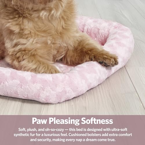MidWest Homes for Pets QuietTime Fashion Dog Bed – Pink Faux Fur Bolster, Ultra-Soft and Machine Washable, Fits 30-Inch Crates and Carriers, for Medium Breed Dogs - color: Pink, size: 30 Inch
