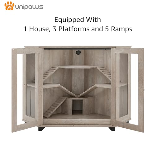 unipaws Chinchillas Hedgehog Cage with Ramp and House, Large Size | Corner Small Animal Cage, Clear Acrylic Door, Water Bottle Slot, Top Ventilation - color: Cage, size: 45.7"L x 27.1"W x 34.2"H