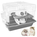 PINVNBY Dwarf Hamster Cage, Small Animal Cages, 2-Tier Travel Portable Mouse Cage Hamster Carrier with Castle House Running Exercise Wheels, Water Bottle and Food Dish（Gray） - color: Gray, size: L: 13.78x10.23x11.02in