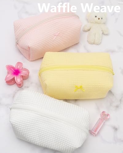 PAZIMIIK Cozy Makeup Bag for Women,Zipper Cosmetic Pouch,Waffle Yellow | Soft Cosmetic Organizer for Makeup,Skincare,Toiletries,Daily Beauty Essentials,Purse,On-the-Go,Bridesmaid Gifts - color: Waffle Yellow