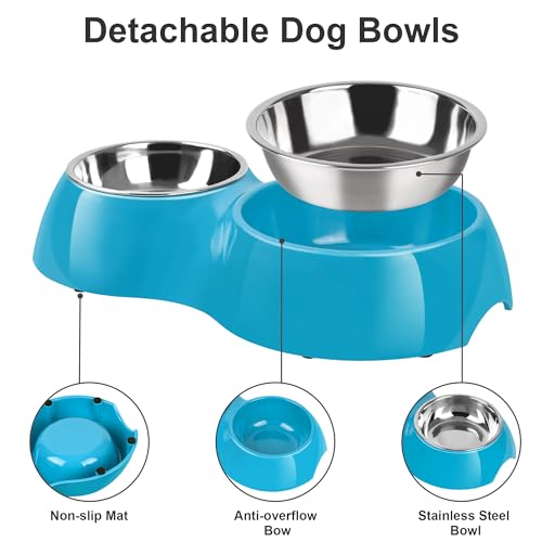 Elevated Dog Bowls Set - Non-Slip Raised Pet Feeder with Medium (2 Cups) & Large (4 Cups) Stainless Steel Bowls - Includes Durable Resin Stand for Puppies, Adult Dogs & Cats - Blue - color: Blue, size: Large